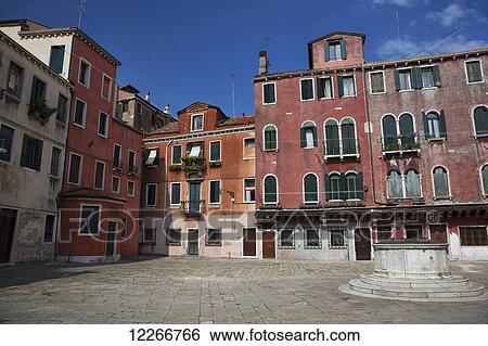 Stock Photograph - Campo San Polo Square with blue sky; Venice, Italy. Fotosearch