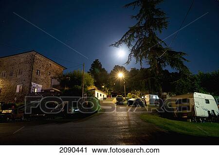 Stock Image - Campsite At Night In Mutriku, Basque Country, Spain. Fotosearch