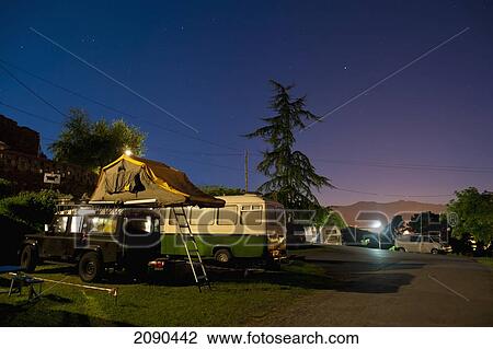 Stock Image - Campsite At Night In Mutriku, Basque Country, Spain. Fotosearch
