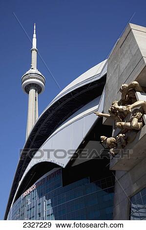 Stock Photo - Canada, Ontario, CN Tower and Rogers Centre sports stadium; Toronto. Fotosearch