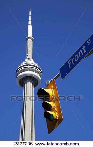 Canada, Ontario, CN Tower and traffic lights of Front Street; Toronto View Large Photo Image Stock Photograph - Canada, Ontario, CN Tower and traffic lights of Front Street; Toronto. Fotosearch