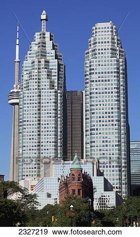 Stock Photo - Canada, Ontario, Old and new buildings in Toronto including CN Tower; Toronto. Fotosearch