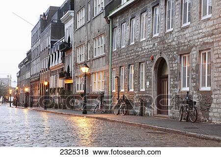 Canada, Quebec, Cobblestone street wet after the rain; Montreal View Large Photo Image Stock Photo - Canada, Quebec, Cobblestone street wet after the rain; Montreal. Fotosearch