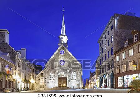 Stock Photography - Canada, Quebec, Quebec City, Notre-Dame des Victoires Church; Place Royale Square. Fotosearch
