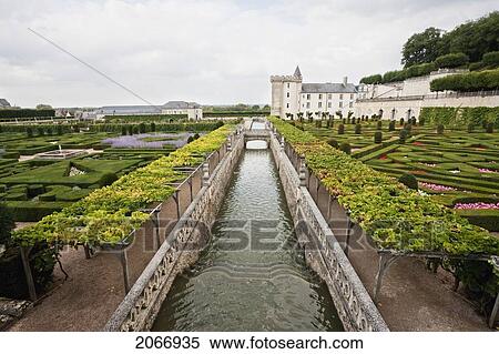 Stock Photography - Canal Between The Gardens Of The Chateau De Villandry, Villandry, Indre-Et-Loire, France. Fotosearch