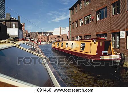 Canal Boats In Gas Street Basin View Large Photo Image Stock Photo - Canal Boats In Gas Street Basin. Fotosearch