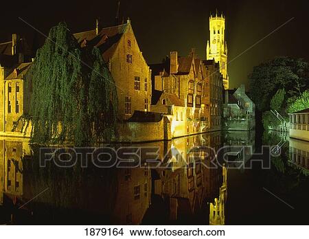 Canal View With Clocktower At Night View Large Photo Image Picture - Canal View With Clocktower At Night. Fotosearch