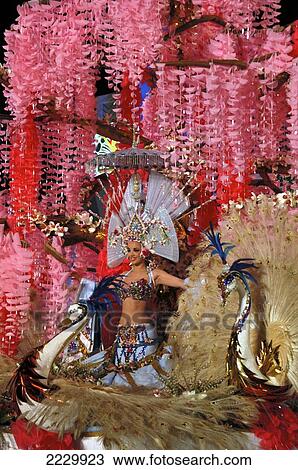 Stock Image - Canary Islands, Santa Cruz De Tenerife: Contestant At The Annual Carnival Queen Show Before The City's Carnival. Copyright Anna Watson/Axiom.. Fotosearch