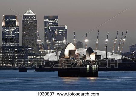 Stock Photo - Canary Wharf, Thames Barrier, O2, London, Uk. Fotosearch