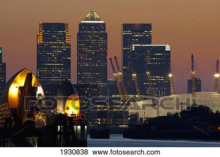 Canary Wharf, Thames Barrier, O2, London, Uk View Large Photo Image Stock Photo - Canary Wharf, Thames Barrier, O2, London, Uk. Fotosearch