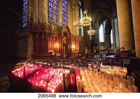 Stock Photo - Candles By The Altar Of Our Lady Of The Pillar In Chartres Cathedral, Chartres, France. Fotosearch
