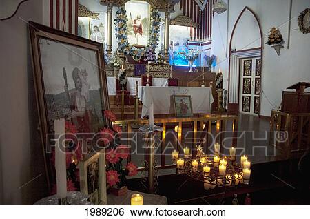 Stock Photograph - Candles By The Altar Of The Guadalupe Church, San Cristobel De Las Casas, Chiapas, Mexico. Fotosearch