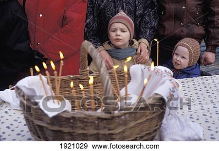 Stock Photo - Candles In Basket During Holiday; Moscow, Russia. Fotosearch