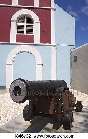Stock Image - Cannon Outside Historic Fort; Fort Zoutman Historical Museum, Oranjestad, Island Of Aruba, Aruba, Kingdom Of The Netherlands. Fotosearch