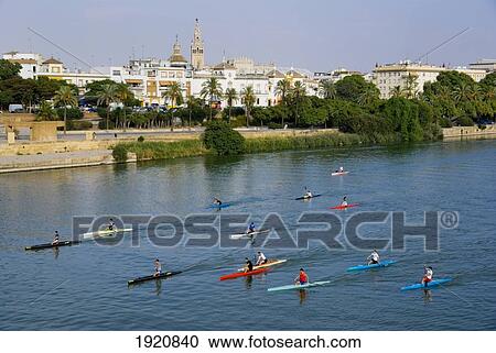 Canoeists Practicing, Elevated View View Large Photo Image Stock Image - Canoeists Practicing, Elevated View. Fotosearch