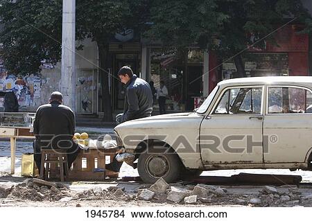 Picture - Cantaloupe melon vendors, Sofia, Bulgaria. Fotosearch