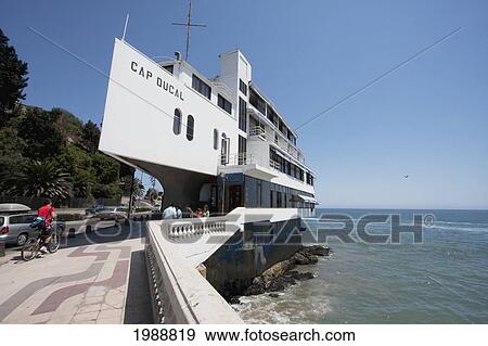 Cap Ducal Restaurant overlooking the Pacific Ocean, Vina del Mar, Valparaiso Region, Chile View Large Photo Image Stock Photo - Cap Ducal Restaurant overlooking the Pacific Ocean, Vina del Mar, Valparaiso Region, Chile. Fotosearch