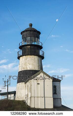 Stock Image - Cape Disappointment Lighthouse, marking the mouth of the Columbia River; Ilwaco, Washington, United States of America. Fotosearch