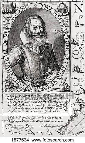 Picture - Captain John Smith C. 1580 To 1631, From His 1614 Map Of New England. Admiral Of New England Was An English Soldier, Explorer, And Author. From The Book Short History Of The English People By J. R. Green Published London 1893.. Fotosearch