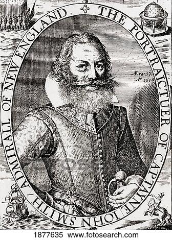 Stock Photography - Captain John Smith C. 1580 To 1631, From His 1614 Map Of New England. Admiral Of New England Was An English Soldier, Explorer, And Author. From The Book Short History Of The English People By J. R. Green Published London 1893.. Fotosearch