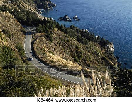 Picture - Car Driving Along Route 1, Aerial View. Fotosearch