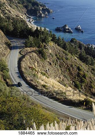 Car Driving Along Route 1 By Coast, Aerial View View Large Photo Image Stock Photography - Car Driving Along Route 1 By Coast, Aerial View. Fotosearch