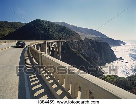 Stock Photo - Car On Route 1 Crossing The Bixby Creek Bridge. Fotosearch