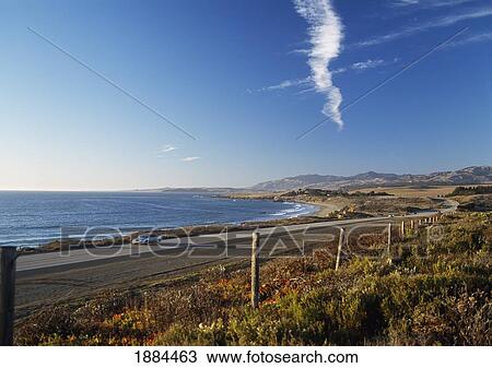 Stock Image - Car Traveling On Route 1 Along The Big Sur Coastline. Fotosearch