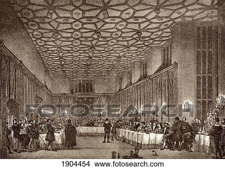 Picture - Cardinal Wolsey Entertaining The French Ambassadors In Hampton Court Palace. From History Of Hampton Court Palace In Tudor Times By Ernest Law. Published London 1885.. Fotosearch
