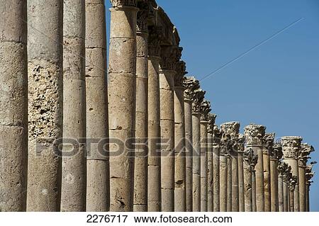 Stock Photo - Cardo Maximus Colonnade at the Roman Ruins; Jerash, Jordan. Fotosearch