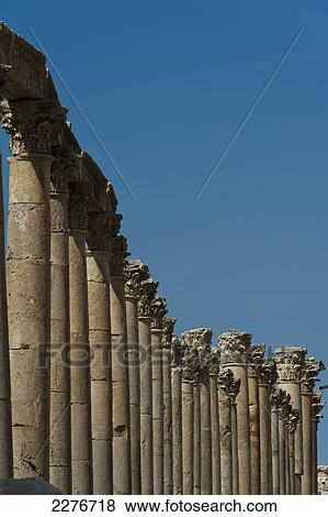 Stock Photo - Cardo Maximus Colonnade at the Roman Ruins; Jerash, Jordan. Fotosearch