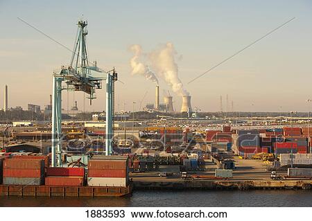 Stock Image - Cargo Containers In Jacksonville Port; Jacksonville, Florida, United States Of America. Fotosearch