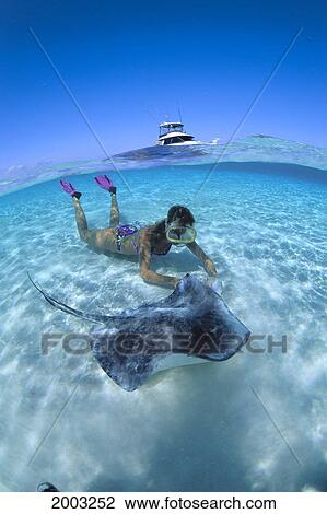 Caribbean, Cayman Islands, Grand Cayman Island, Woman Snorkeler Near ...