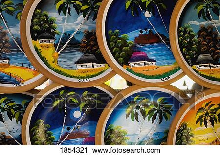 Stock Image - Caribbean Souvenir Plates, Cuba. Fotosearch