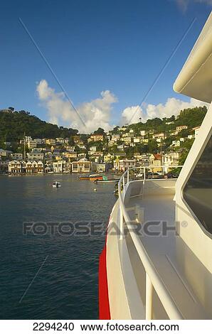 Stock Image - Caribbean, View to San George from deck of Osprey Express ferry; Grenada. Fotosearch