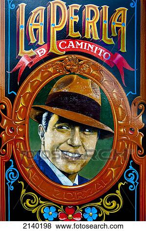 Stock Photo - Carlos Gardel Portrait In Cafe La Perla De Caminito, La Boca, Buenos Aires, Argentina. Fotosearch
