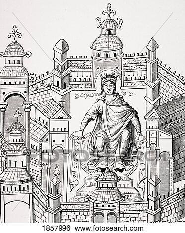 Stock Photograph - Carlovingian King In His Palace Personifying Wisdom Appealing To The Whole Human Race. Copy Of Miniature From 9Th Century Manuscript From Drawing By Count Horace De Vielcastel. Fotosearch