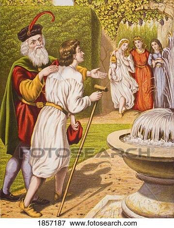 Stock Photo - Carnal Security Introduces His Wife And Daughters To Tender Conscience. From The Book The Pilgrim's Progress By John Bunyan, From Late 19Th Century Edition.. Fotosearch