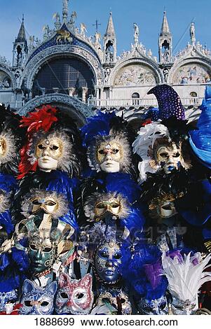 Carnival Masks At A Stall, St Mark's Square With Basilica In Background View Large Photo Image Stock Photo - Carnival Masks At A Stall, St Mark's Square With Basilica In Background. Fotosearch