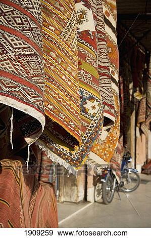 Stock Photo - Carpets Hanging On Market, Marrakesh, Morocco. Fotosearch