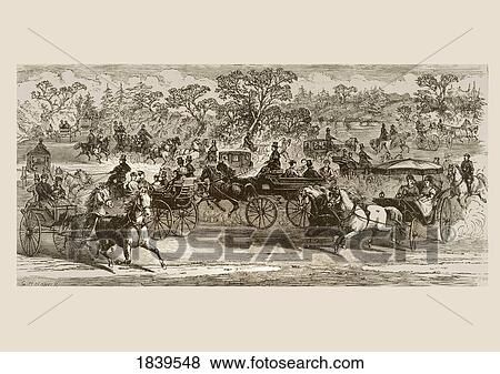 Stock Photo - Carriages In Central Park New York In 1870S. From American Pictures Drawn With Pen And Pencil By Rev Samuel Manning Circa 1880. Fotosearch
