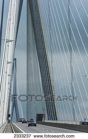 Stock Photo - Cars On Pont De Normandie; Le Havre, Normandy, France. Fotosearch