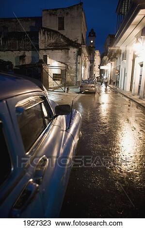 Cars Parked In Street At Night View Large Photo Image Stock Image - Cars Parked In Street At Night. Fotosearch