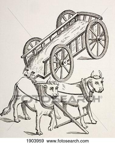 Stock Photo - Cart Drawn By Oxen. 15Th Century. From Les Artes Au Moyen Age, Published Paris 1873.. Fotosearch