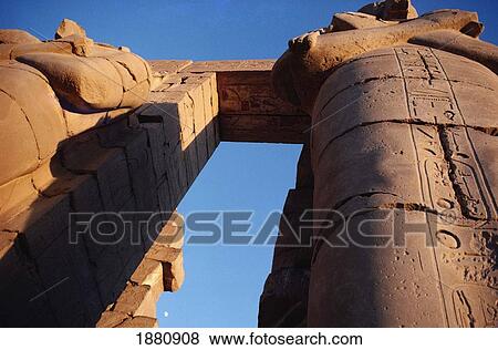 Stock Photo - Carvings And Moon, Ramesseion Ruins. Fotosearch