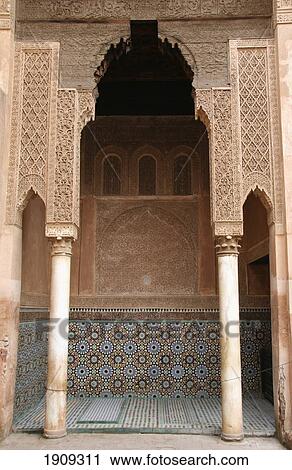 Stock Image - Carvings At Saadian Tombs, Marrakech (Marrakesh), Morocco. Fotosearch