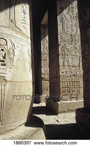 Stock Photo - Carvings On Pillars On Medinet Habu. Fotosearch