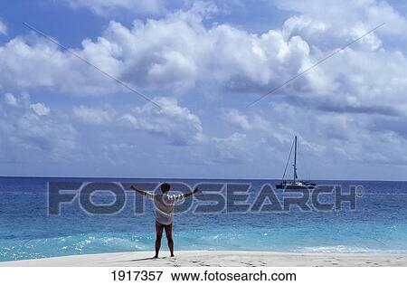 Castaway On Beach Flagging Down Ship View Large Photo Image Stock Photo - Castaway On Beach Flagging Down Ship. Fotosearch