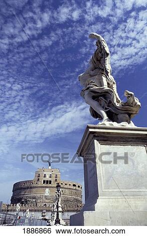 Stock Photograph - Castel St Angelo And Angel Statue. Fotosearch