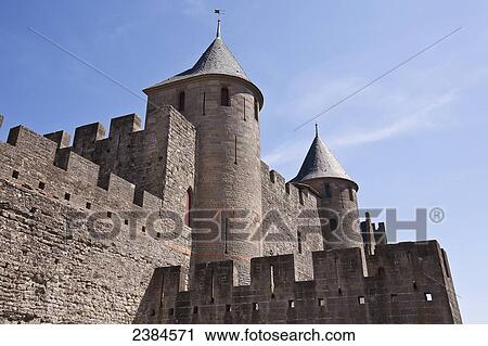 Stock Image - Castle and ramparts of the double-walled castle; Carcassonne, Languedoc-Rousillion, France. Fotosearch